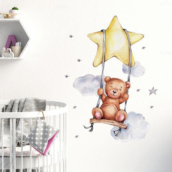 Image du produit Konjac Sponge ROOM Decor SIPO-WS63034 NAKLEJKI NA ŚCIANĘ MIŚ HUŚTAWKA GWIAZDA
