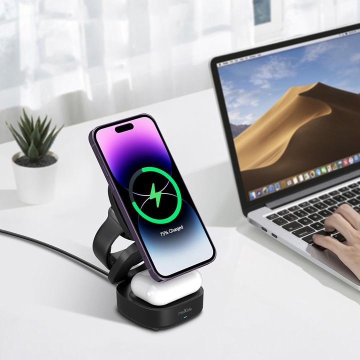 Actual product image Maxlife MXWC-06 magnetic wireless charger 15W black 3in1 (15 W)