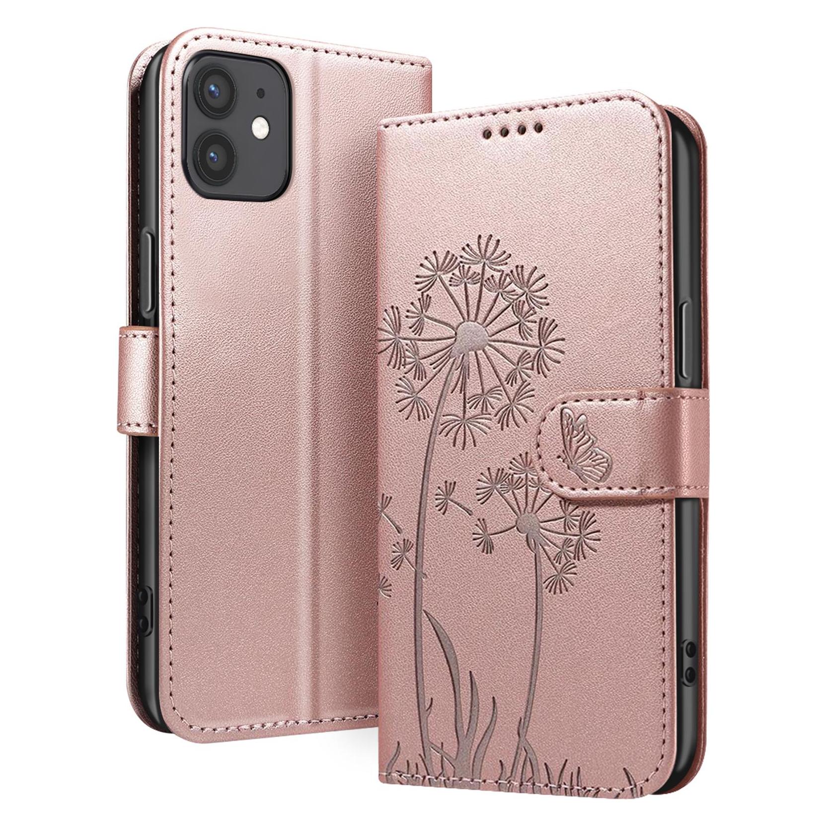 Zanaé Wallet Etui IPhone 12/12 Pro Blumen (Apple IPhone 12, Apple IPhone 12 Pro), Smartphone Hülle, Rosa