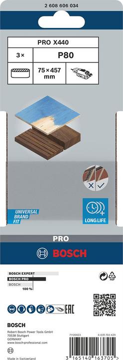 Image du produit Bosch Professional Zubehör PRO X440 bande abrasive, 75 x 457 mm, G80 (80)
