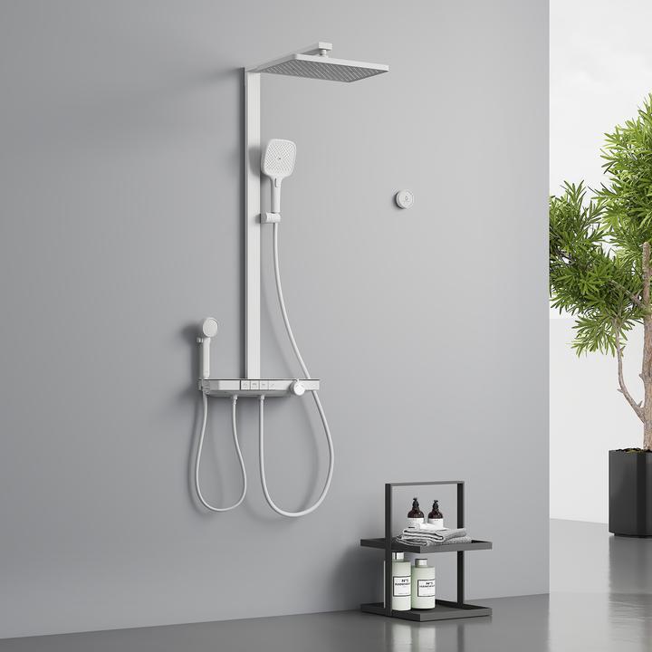 Actual product image Emke Thermostatic Shower System with OverheadShower+Hand Shower+Children's Shower+Lower Outlet, White
