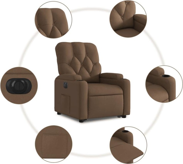 Immagine prodotto VidaXL Poltrona relax con ausilio per l'alzata Poltrona elettrica per la TV Poltrona in tessuto marrone