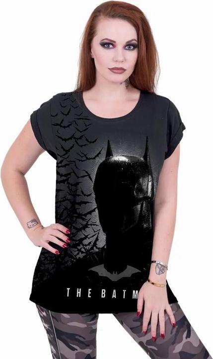 Actual product image Spiral Womens/Ladies Shadow Bats Batman Turn Up T-Shirt (L)
