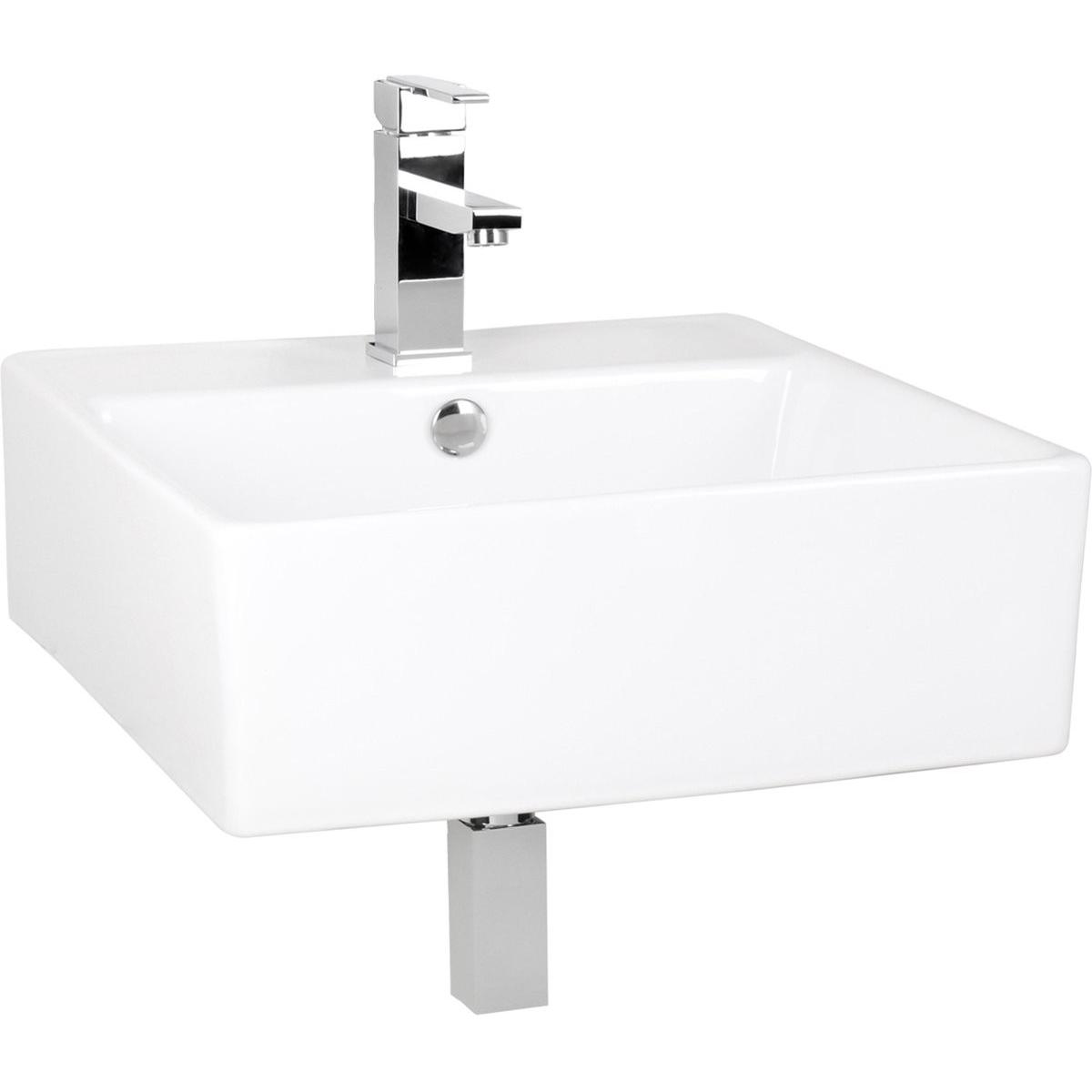 Differnz, Lavandino, Dione Wastafelset - Wasbak Keramiek - Wit - Rechte Kraan - Chroom - Standaard Greep - 47,5 x 47,5 x (475 mm, 475 mm)