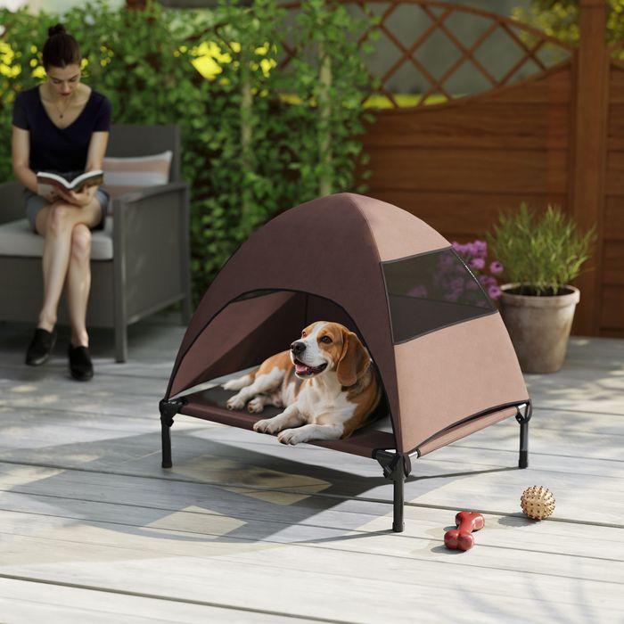 Produktbild Swisshandel24 Hundeliege Outdoor mit Dach, Erhöhtes Hundebett für Mittelgrosse Hunde, 76 x 61 x 71cm, Kaffee (Hund)