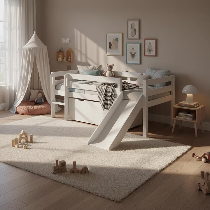 Image du produit Vipack Lit Pino avec toboggan et 2 tiroirs (90 x 200 cm)