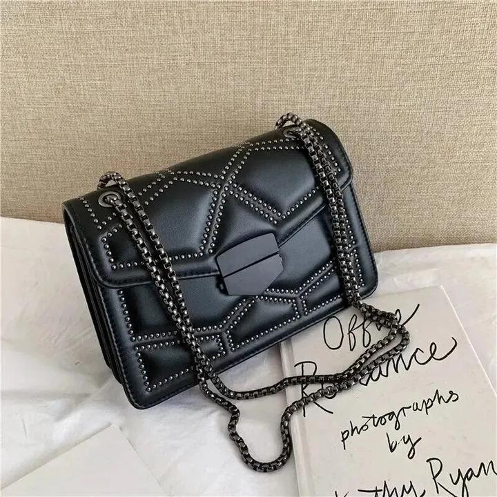 Actual product image Only-Bags.Store Vintage Studded Chain Small Shoulder Bags Flap PU Leather Fashion Small Square Crossbody Bag