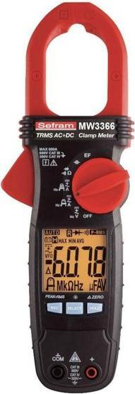 Produktbild Sefram Digital Clamp Multimeter True-RMS 600V 600A 400Hz 40MOhm 2500uF (CAT III 600V, CAT IV 300V)