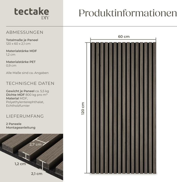 Image du produit tectake Lot de 2 panneaux acoustiques Sonic Wall imitation bois (60 x 120 cm)