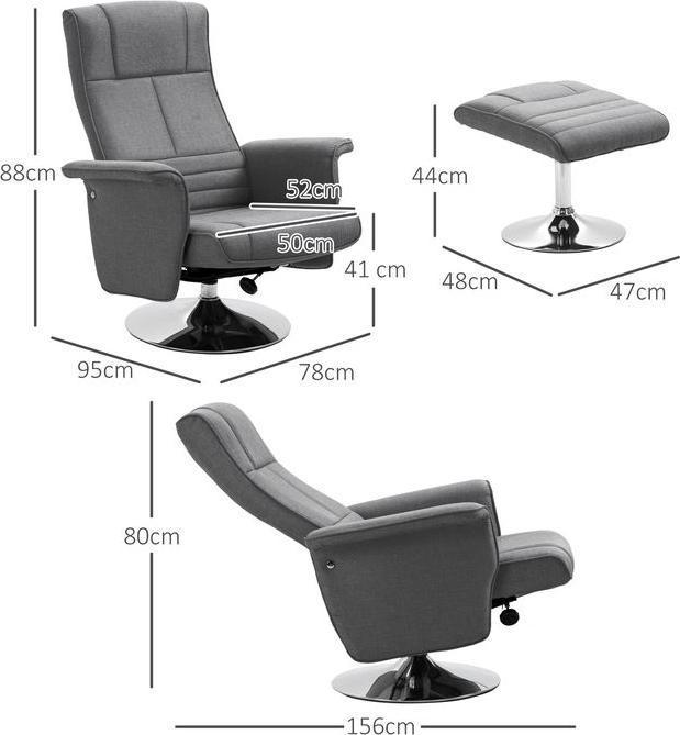 Actual product image Swisshandel24 TV armchair footstool electric reclining function vibration massage remote control linen look dark