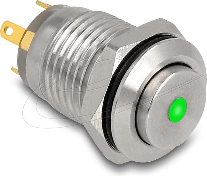 Actual product image Delock Pushbutton for installation 12 mm 4 x solder connection LED green