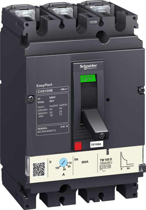 Actual product image Schneider EasyPact CVS100F circuit-breaker, 36 kA at 415 VAC, 3P 3d, TM-D 63 A trip unit LV510335