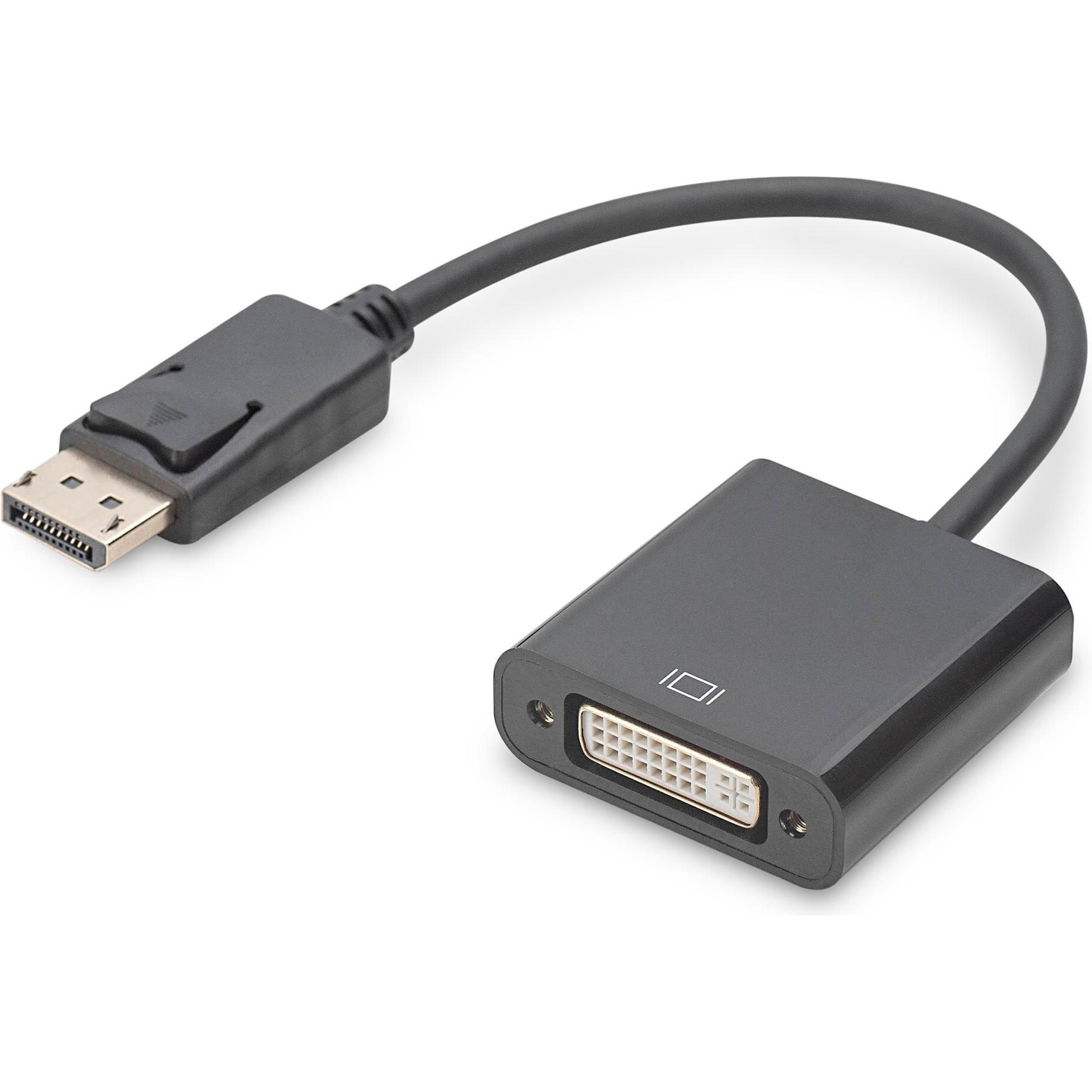 Digitus Adattatore attivo DisplayPort / convertitore, DP a DVI (DVI, Mini DP, 15 cm), Adattatore dati + video, Nero