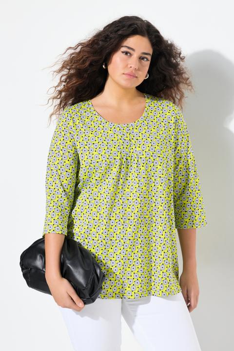 Produktbild Ulla Popken T-Shirt, Blüten, A-Linie, Zierfalten, Rundhals, 3/4-Arm (56)