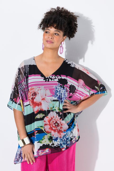 Produktbild Miamoda Mesh-Bluse, oversized, Alloverdruck, blickdichtes Jerseytop (46, 48)