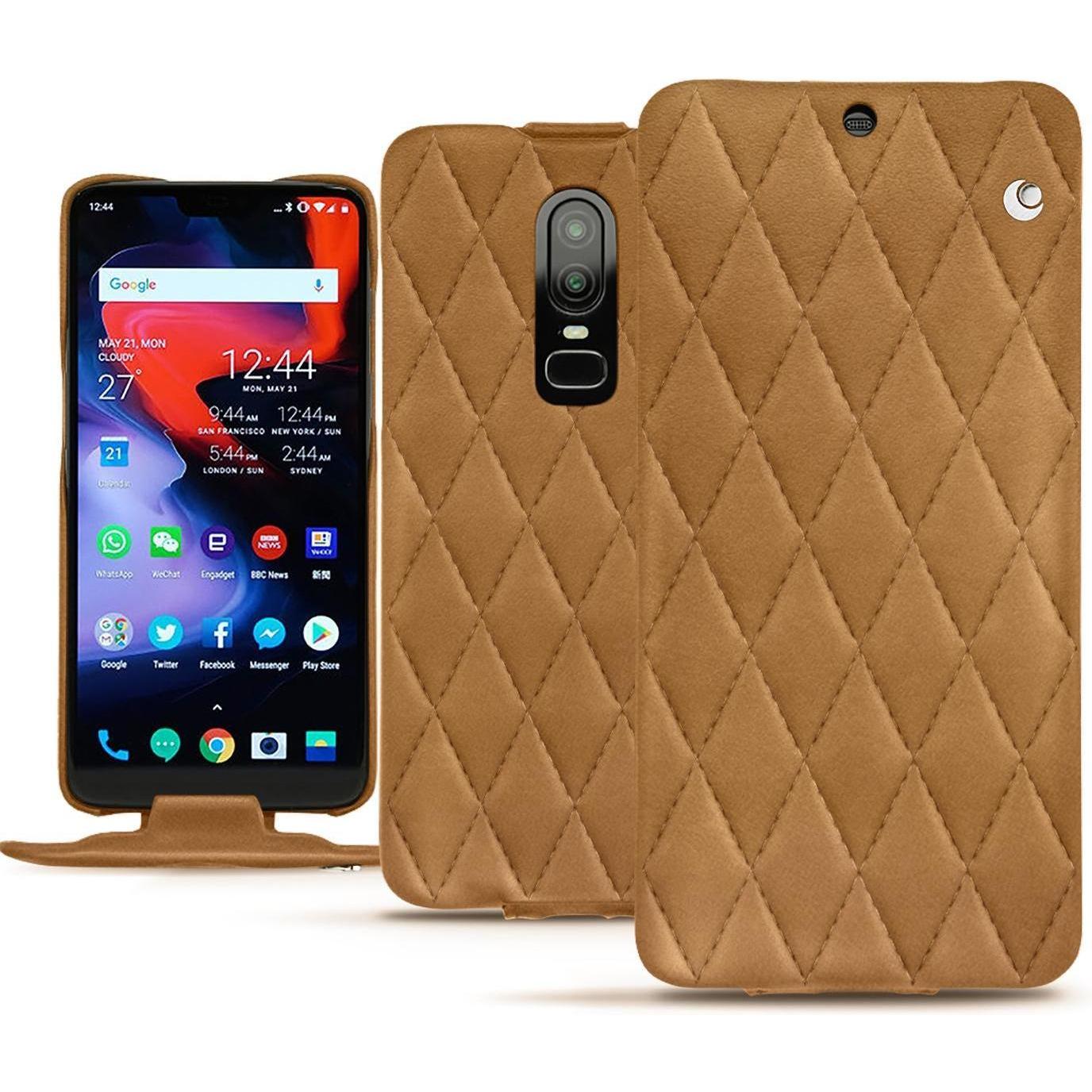Noreve Lederschutzhülle vertikal (OnePlus 6), Smartphone Hülle, Braun