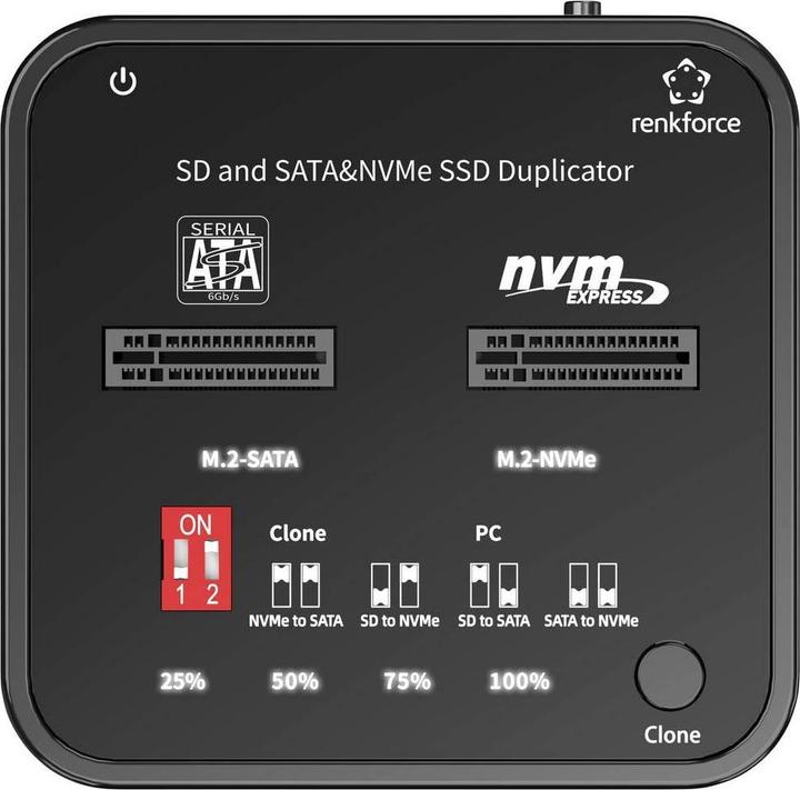 Image du produit Renkforce RF-TPCD-350 Festplatten-Kopierstation M.2 PCIe NVMe, M.2 SATA, SD, SD