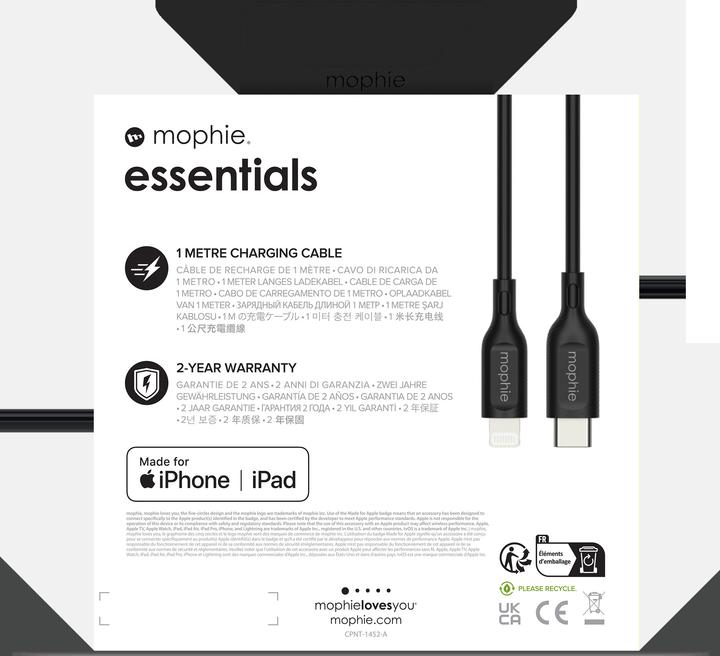 Produktbild Zagg Mophie Essentials Lightning to USB-C Cable 1m - Black (1 m, USB 2.0, 60 W)