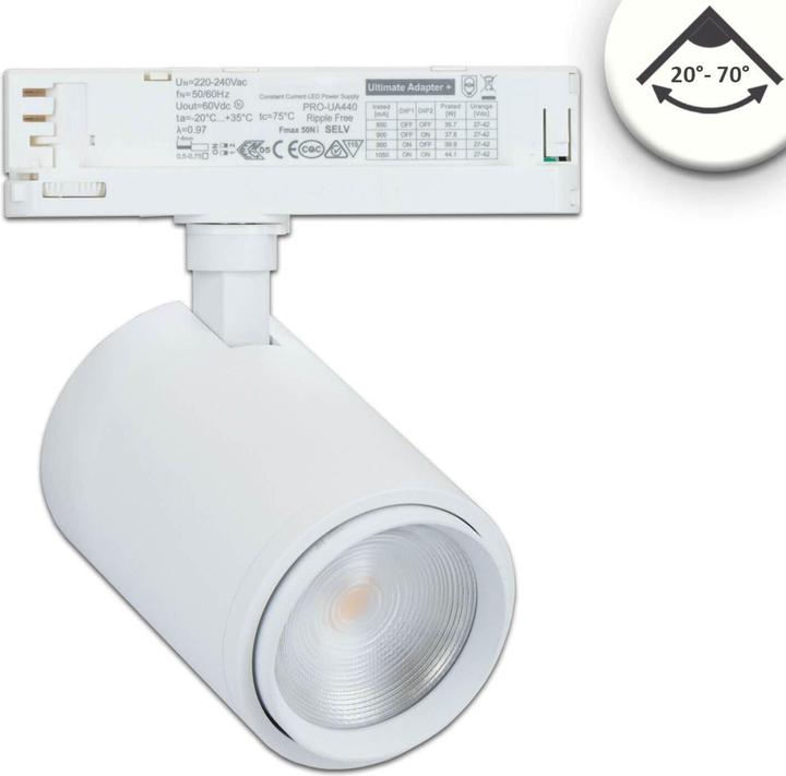 Isoled 3-PH Schienen-Strahler Vollspektrum fokussierbar, 42W, 20°-70°, weiss matt, 4000K