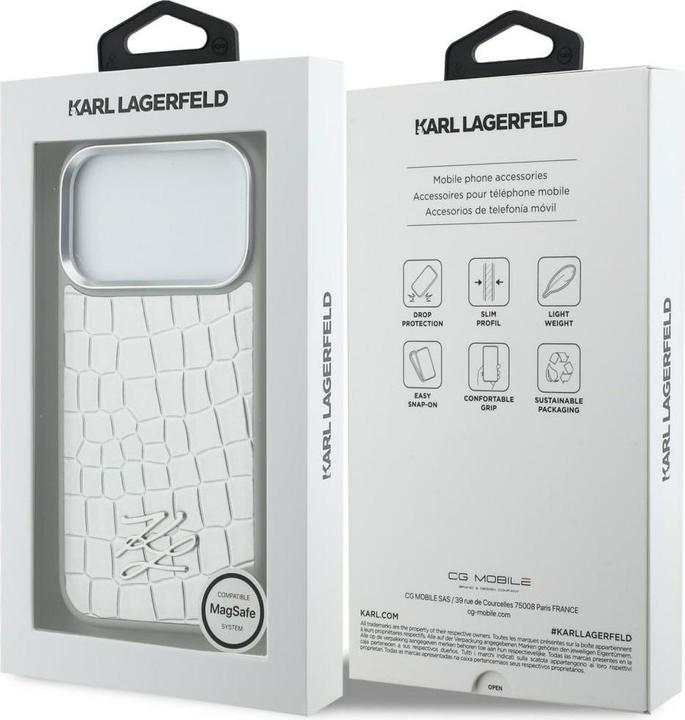 Produktbild Karl Lagerfeld Etui Croco KL Script Logo MagSafe do iPhone 17 Pro srebrny (Apple iPhone 17 Pro)