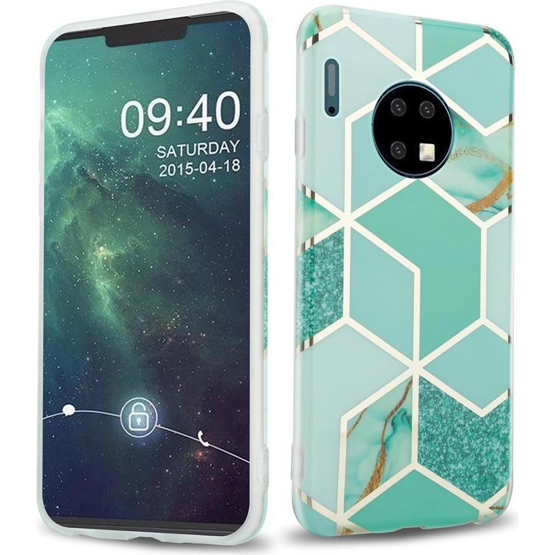 Cadorabo IMD TPU Bunter Marmor Cover (Huawei Mate 30), Smartphone Hülle, Grün