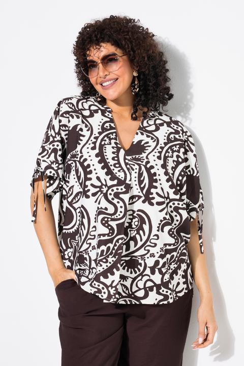 Image du produit Ulla Popken Blouse oversize, motif cachemire, décolleté en V et manches courtes, pli fantaisie (54)