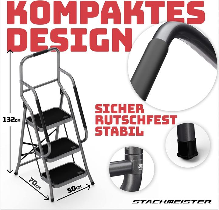 Actual product image Stackmeister 3 Stufen Sicherheitsleiter SM1032 (Folding step, Stile, 53 cm)
