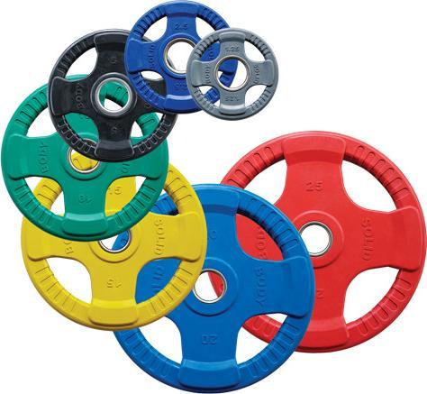 Body-Solid Olympische Scheiben mit 4 Griffen aus gefärbtem Gummi 2,5 kg