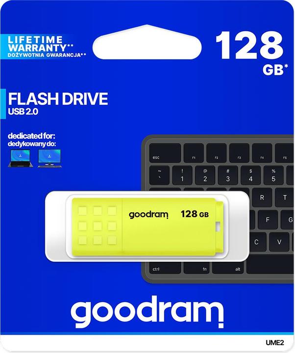 Produktbild Goodram UME2 UME2-1280Y0R11 Pendrive (128 GB, USB 2.0, gelb) (128 GB, USB-A)