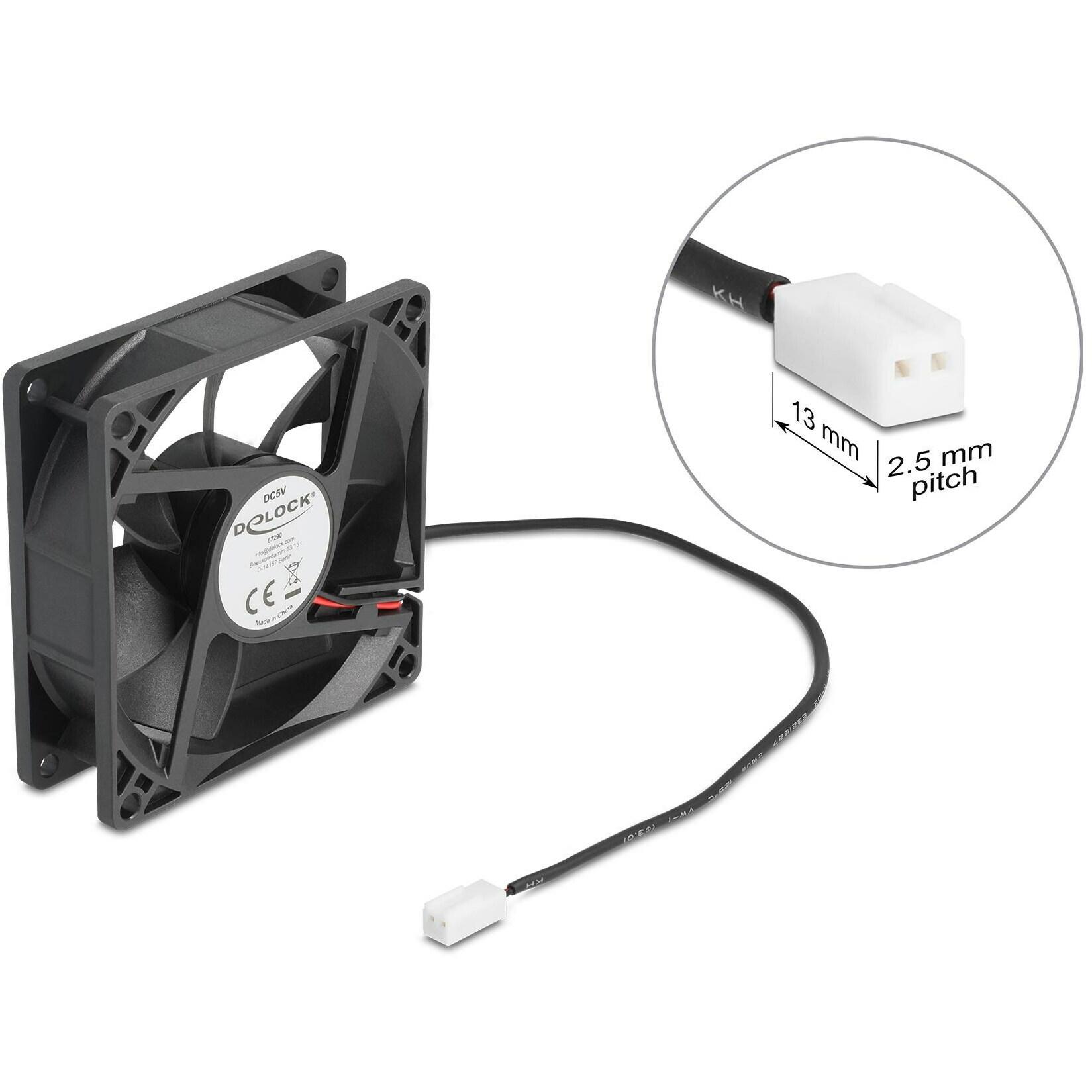 Delock Axiallüfter 5 V DC, 80 x 80 x 25 mm schwarz (80 mm, 1 x), Ventola PC, Nero