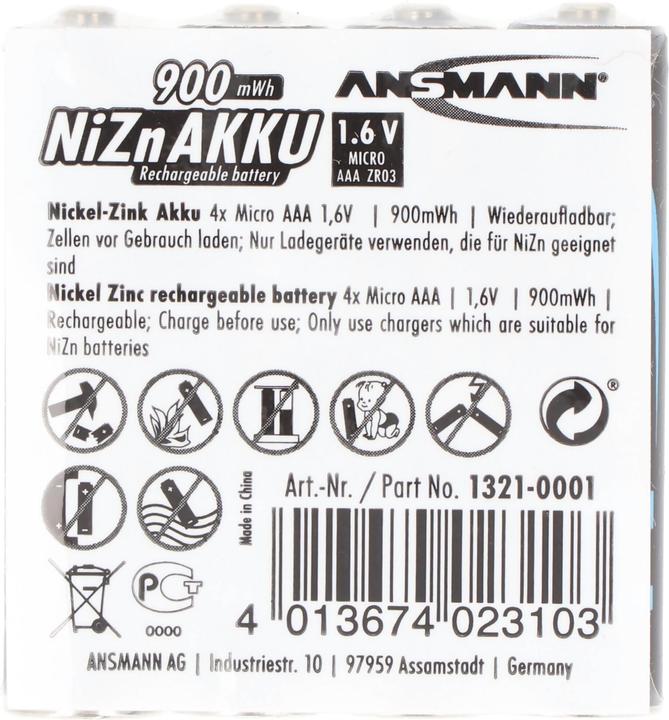 Produktbild Ansmann NiZN Akku (4 Stk., AAA, 550 mAh)