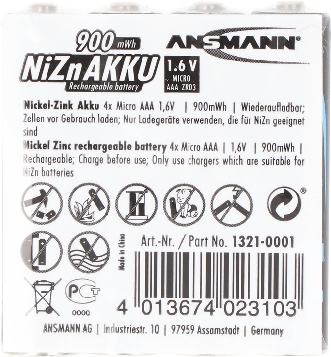 Image du produit Ansmann Pile NiZN (4 pcs, AAA, 550 mAh)