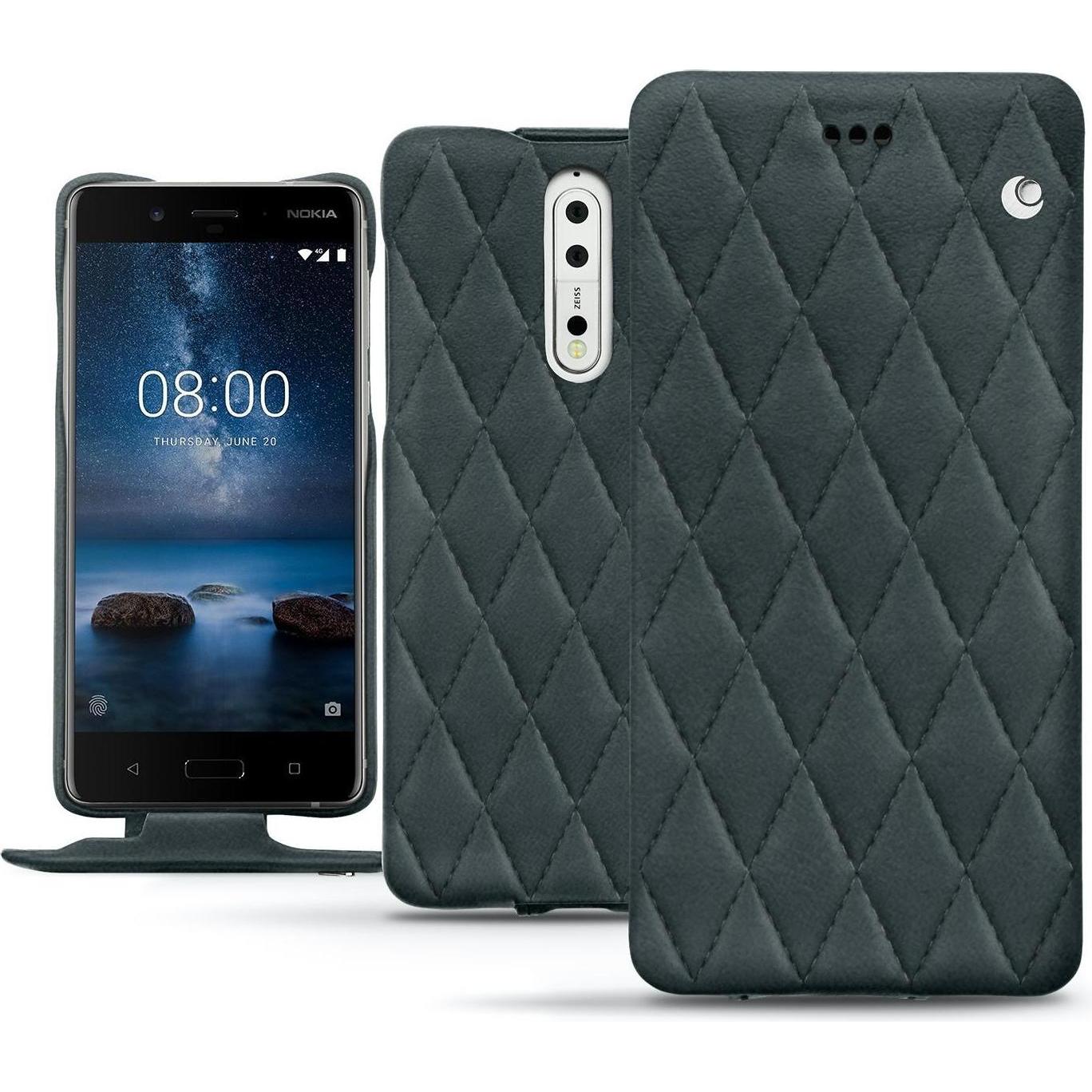 Noreve Lederschutzhülle vertikal (Nokia 8), Smartphone Hülle, Blau