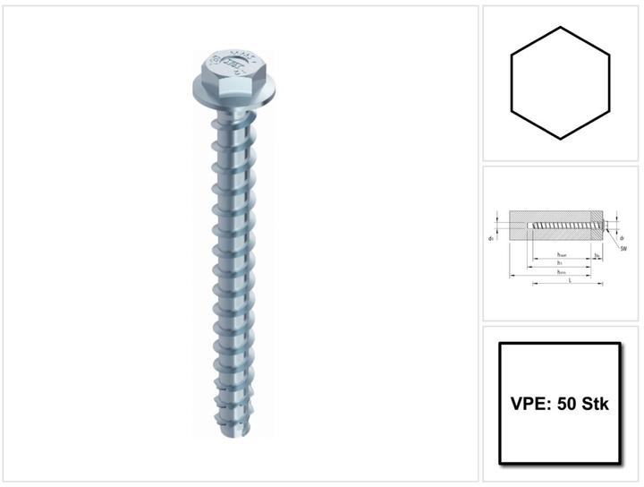 Produktbild Heco MULTI MONTI plus SS Schraubanker 7,5 x 100 mm 50 Stück ( 49817 ) Betonschraube Sechskantkopf mi (50 Schrauben pro Stück)