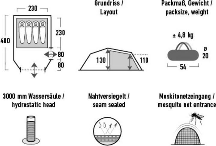 Produktbild High Peak Tunnelzelt Falcon 4 LW,grün/rot, Modell 2023, mit Vorbau für Gepäck (Tunnelzelt, 4.80 kg, 4 Personen)