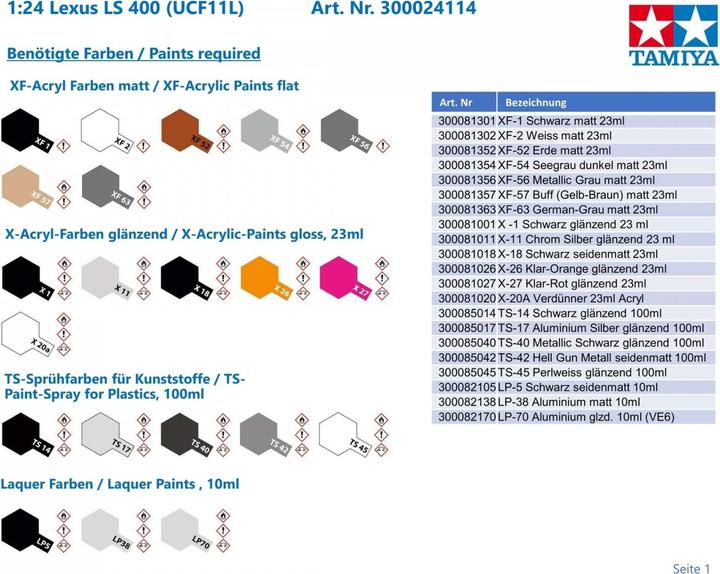 Actual product image Tamiya 1:24 Lexus LS 400 (UCF11L)
