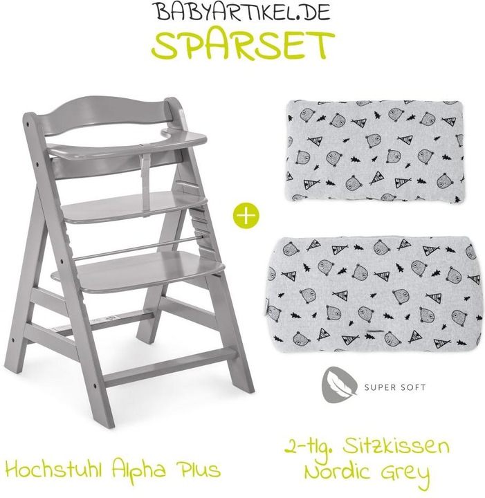 Produktbild Hauck Hochstühle Hochstuhl Alpha Plus Grau - im Sparset inkl. (Hochstuhl Sitzerhöhung)