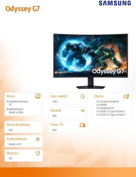 Produktbild Samsung Odyssey G7 - G75F (3840 x 2160 Pixel, 37")