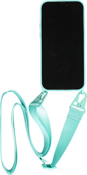 Produktbild PhoneLook Hülle Silikon matt mit Trageschlaufe und Metall Karabiner Hellblau (Apple iPhone 14 Pro)
