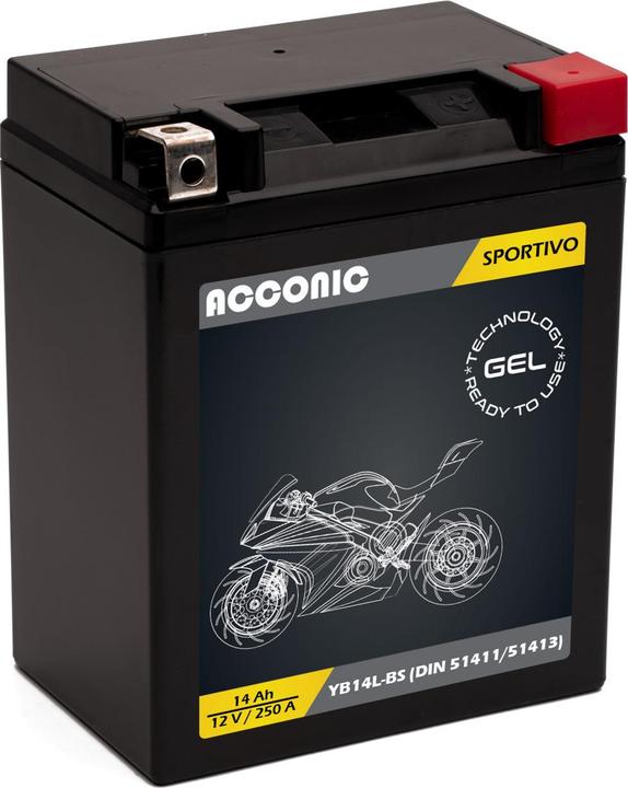Acconic Sportivo GEL YB14L-BS Motorradbatterie 14 Ah 12V (DIN 51411/51413) (12 V, 14 Ah)