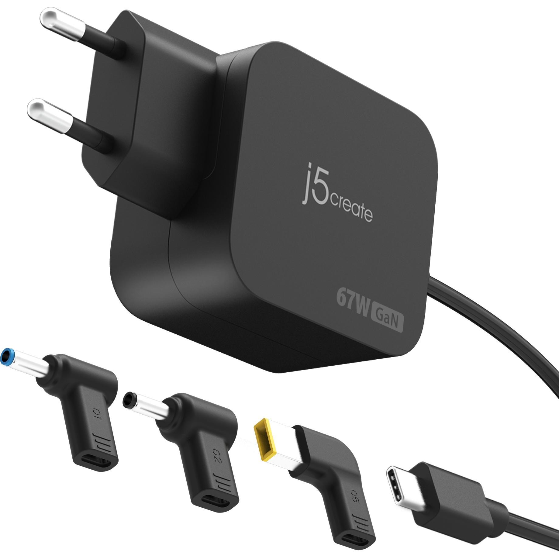 j5Create JUP1565DCE3A-EN GaN-PD-USB-C-Mini-Ladegerät mit 67 Watt und 3 EU-konformen DC-Steckverbindertypen (67 W), USB L...