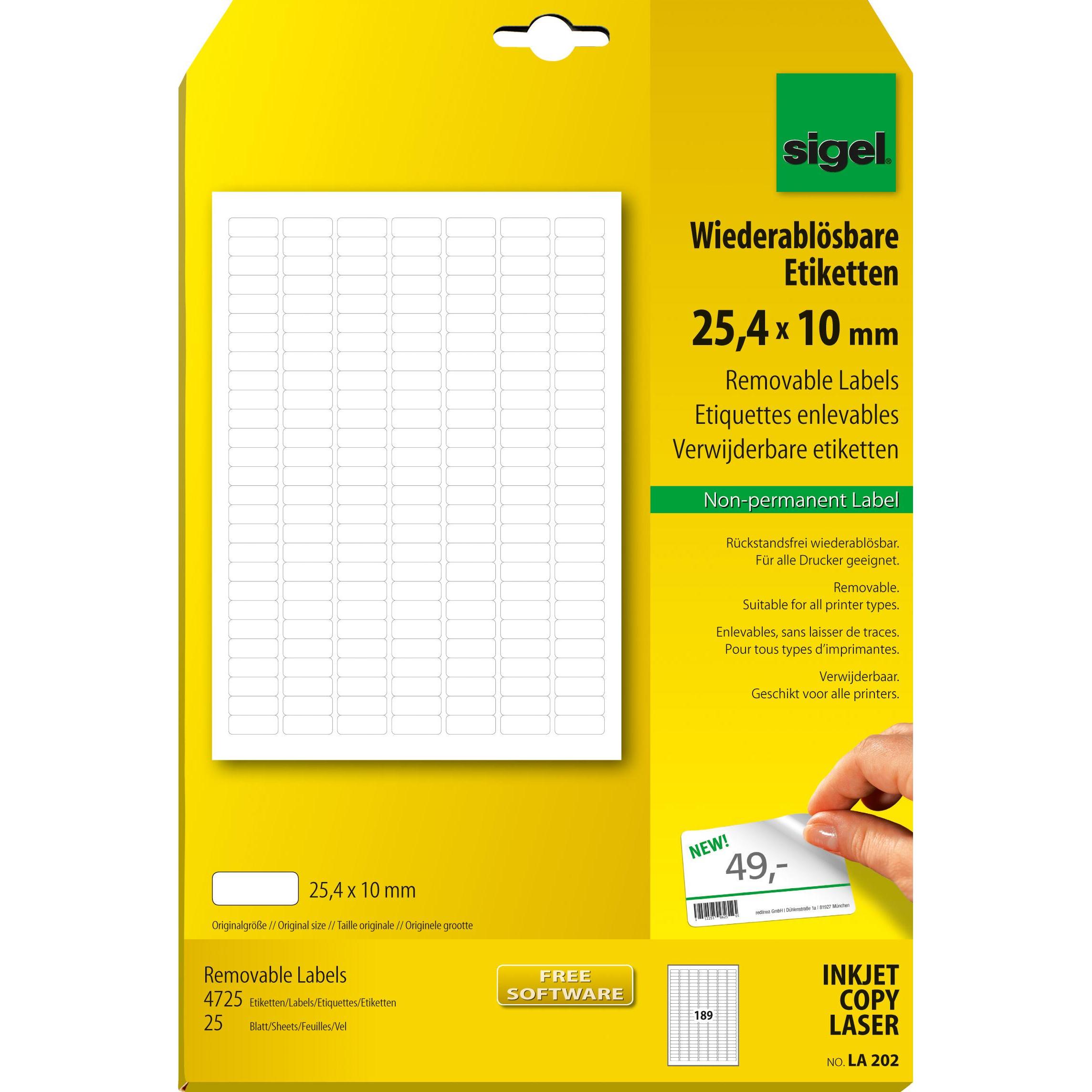 Sigel, Etiketten, Wiederablösbare Etiketten