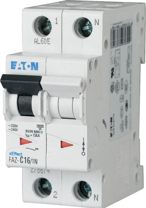 Actual product image Eaton MCB, 16A, C-type, 1Pole+N, 15kA