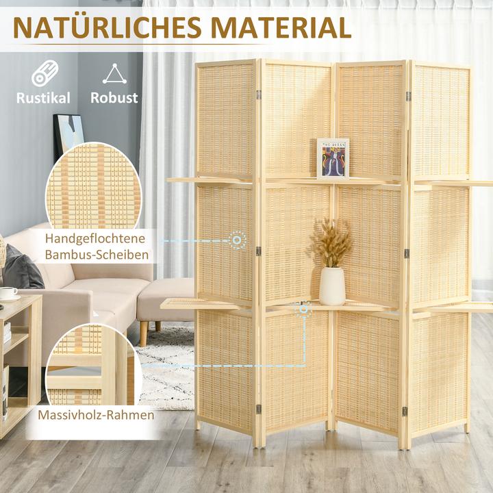 Image du produit Homcom Paravent Bambus, Kiefernholz Naturholz