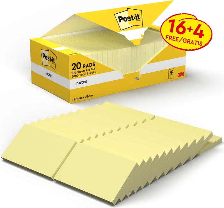 Immagine prodotto Post-it Pacchetto note adesive giallo (76 x 127 mm)