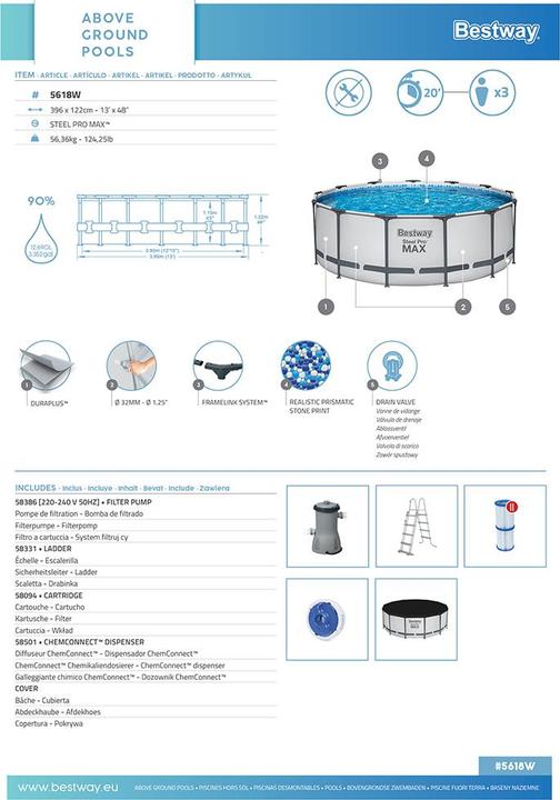Produktbild Bestway ® Steel Pro MAX™ Frame Pool Kompl ett-Set 396 x 122 cm, rund (3960 x 1220 mm)