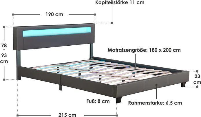Image du produit Juskys LED Lit rembourré Paris (180 x 200 cm)