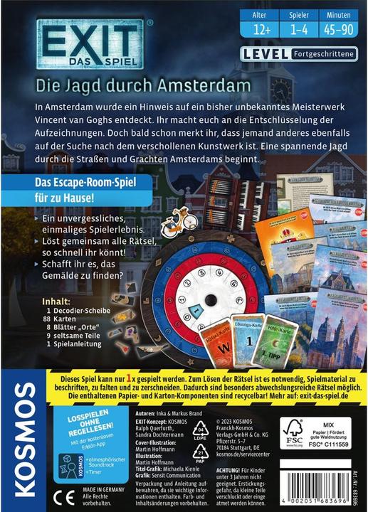 Actual product image Kosmos EXIT® - The game: The hunt through Amsterdam (German, 1 - 4 Players)