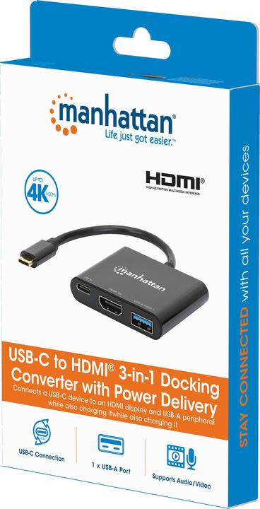Produktbild Manhattan USB-C auf HDMI 3-in-1 Docking-Konverter mit Power Delivery (USB-C, 3 Ports)