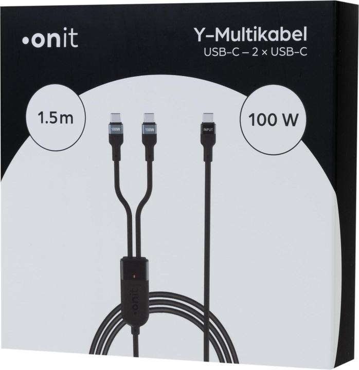 Produktbild Onit USB 2.0-Y-Kabel USB C - USB C, 1.5 m (1.50 m, USB 2.0, 100 W)